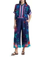 Julissa Celestial Print Silk-Blend Crop Pants