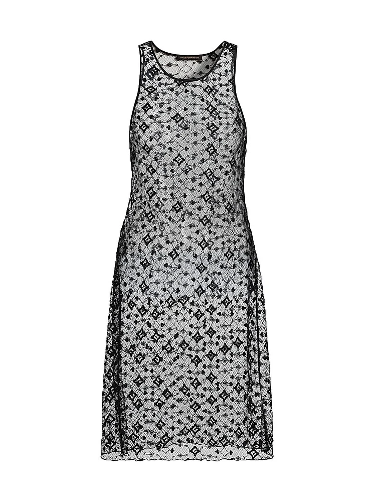 Diamond-Embroidered Sheer Midi-Dress