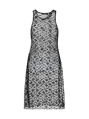 Diamond-Embroidered Sheer Midi-Dress