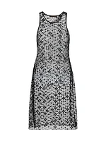 Diamond-Embroidered Sheer Midi-Dress