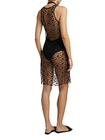 Diamond-Embroidered Sheer Midi-Dress