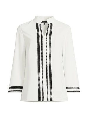 Ribbon Trim Crepe Blouse