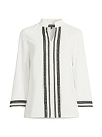 Ribbon Trim Crepe Blouse