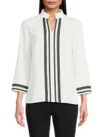 Ribbon Trim Crepe Blouse