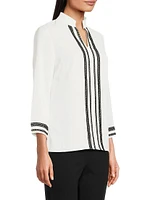 Ribbon Trim Crepe Blouse