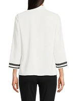 Ribbon Trim Crepe Blouse