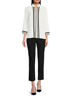 Ribbon Trim Crepe Blouse