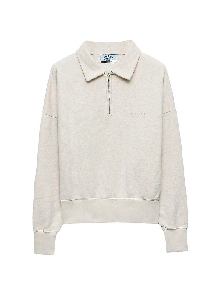 Long-Sleeved Cotton Fleece Polo Shirt