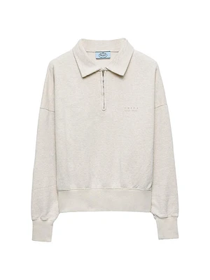 Long-Sleeved Cotton Fleece Polo Shirt