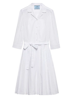 Pleated Poplin Shirt Dress