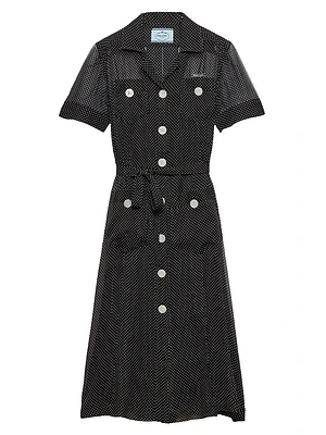 Polka-Dot Silk Chiffon Shirt Dress
