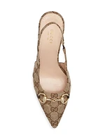 85MM Horsebit GG Canvas Slingback Pumps
