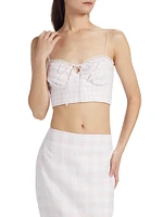 Amorana Checked Linen Crop Top