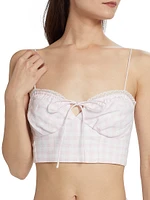 Amorana Checked Linen Crop Top