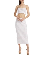 Amorana Checked Linen Crop Top