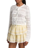 Roseline Bow Pointelle-Knit Cardigan