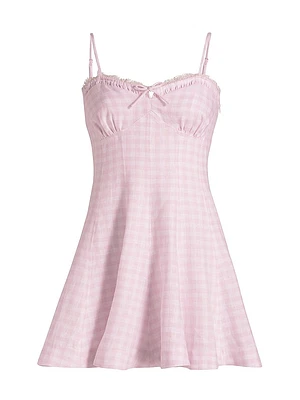 Shai Gingham Linen Sweetheart Minidress