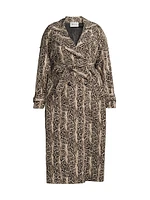 Aria Python-Print Double-Breasted Trench Coat