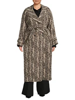 Aria Python-Print Double-Breasted Trench Coat