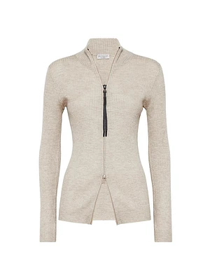 Sparkling Cashmere and Silk Lightweight Ribbed Cardigan