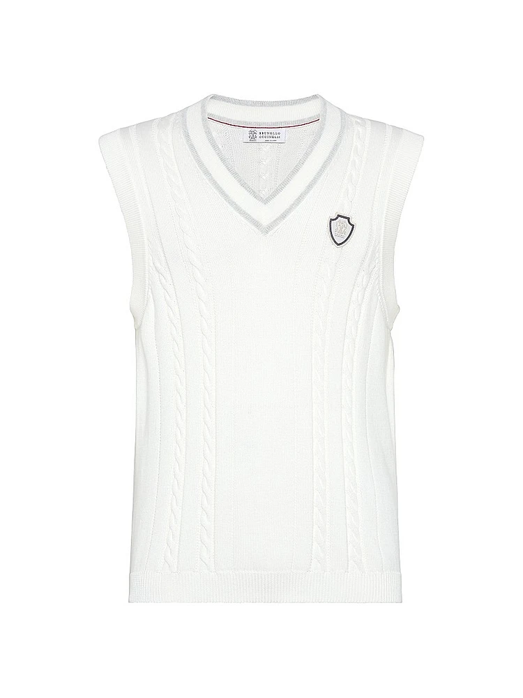 Cotton Cable Knit Sweater Vest with Logo