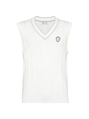 Cotton Cable Knit Sweater Vest with Logo