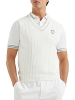 Cotton Cable Knit Sweater Vest with Logo