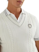 Cotton Cable Knit Sweater Vest with Logo