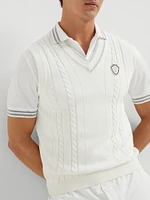 Cotton Cable Knit Sweater Vest with Logo