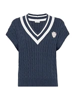 Cotton Cable Knit T-Shirt with Logo