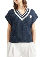 Cotton Cable Knit T-Shirt with Logo