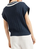 Cotton Cable Knit T-Shirt with Logo