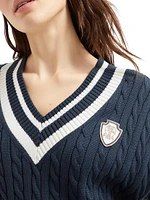Cotton Cable Knit T-Shirt with Logo