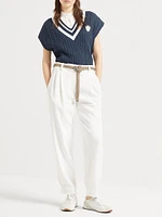 Cotton Cable Knit T-Shirt with Logo