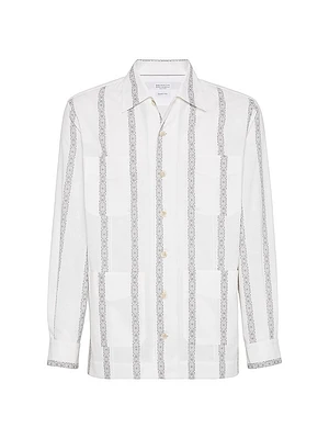 Jacquard Stripe Easy Fit Guayabera Shirt