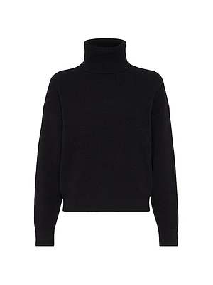 Virgin Wool, Cashmere and Silk English Rib Turtleneck Sweater
