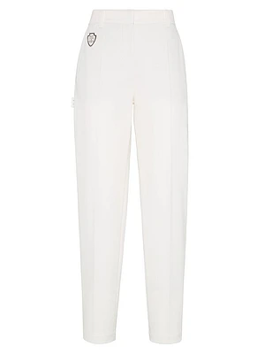 Stretch Cotton Cover High Waist Cigarette Trousers