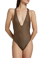 Kaia Metallic Striped One-Piece Swimsuit