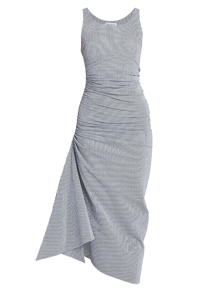 Gathered Pinstripe Drape Dress