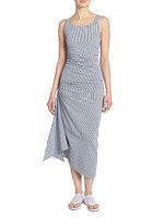Gathered Pinstripe Drape Dress