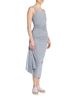 Gathered Pinstripe Drape Dress