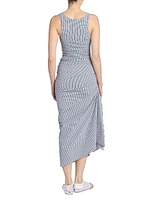 Gathered Pinstripe Drape Dress
