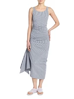 Gathered Pinstripe Drape Dress