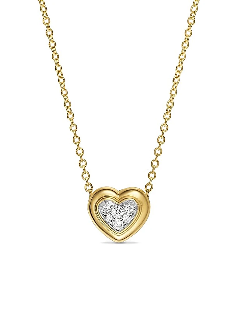 Puffy Heart Pendant Necklace in 18K Yellow Gold with Diamonds, 7.8 MM