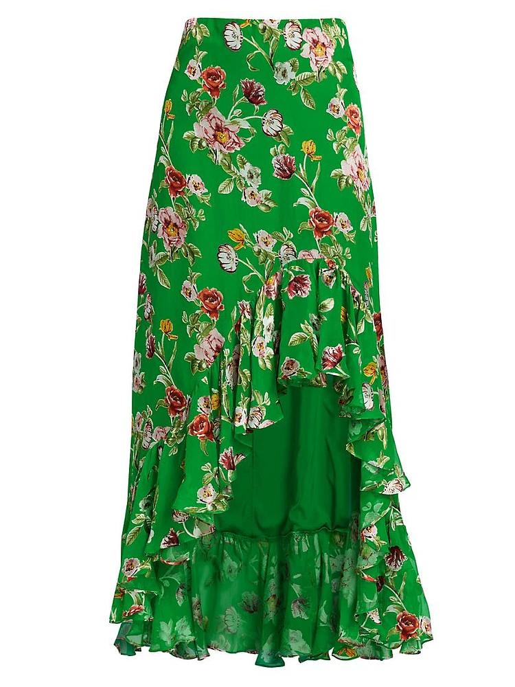Soraya Floral Ruffle-Trim Skirt