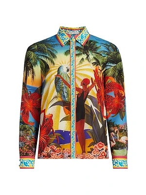Willa Tropical-Print Silk Blouse