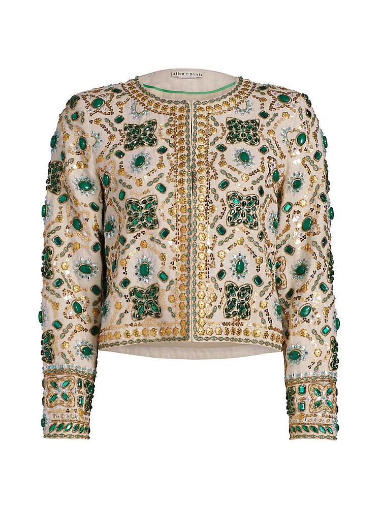 Kidman Beaded Linen Crewneck Jacket