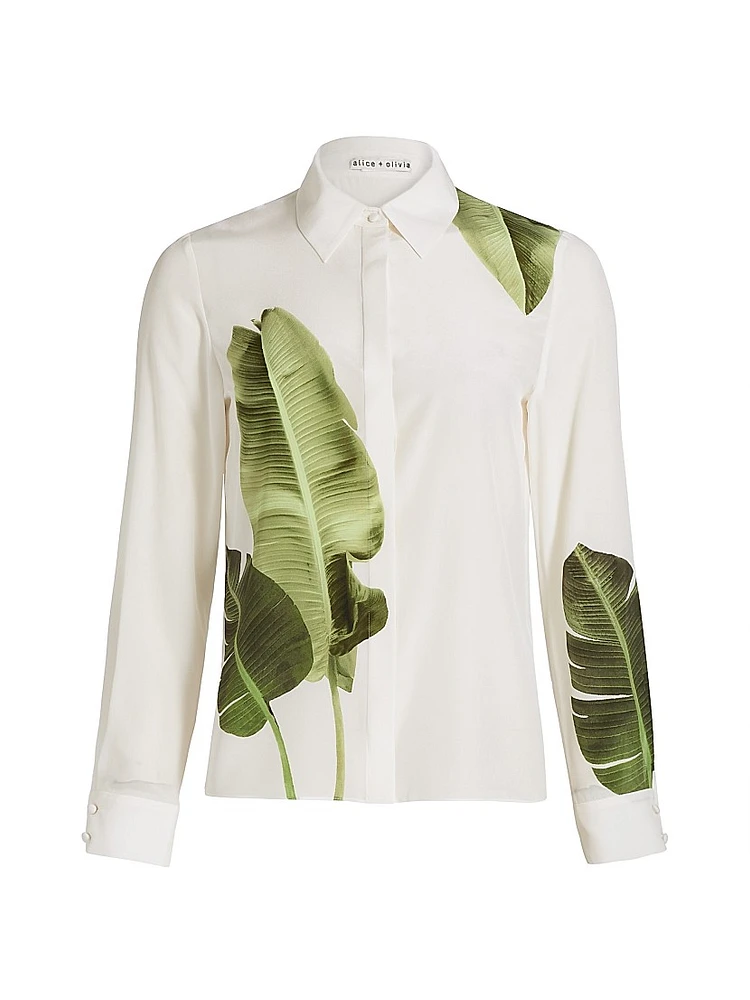 Willa Palm-Print Silk Blouse