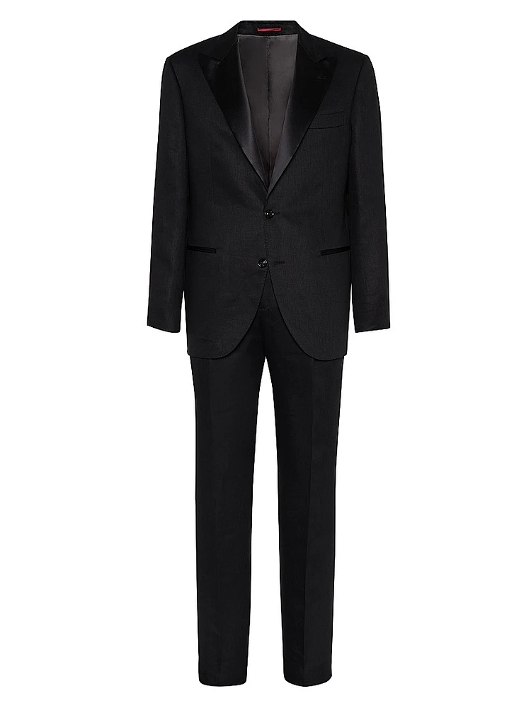 Linen Satin Tuxedo with Peak Lapel Jacket and Trousers