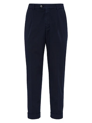 Garment Dyed Leisure Fit Trousers with Pleats